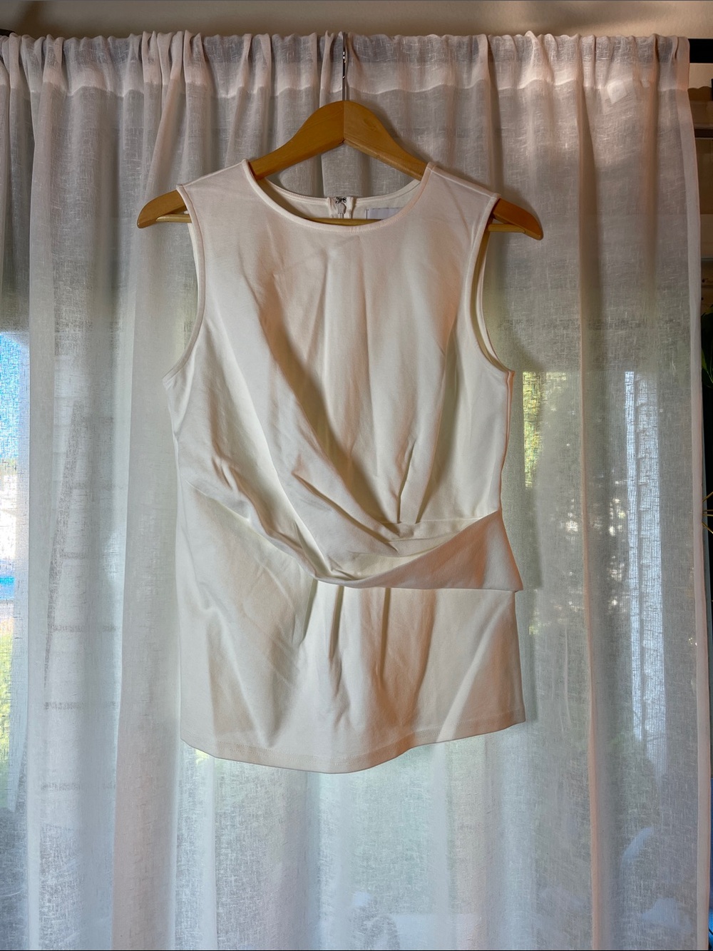 Sleeveless Cream Twist-Waist Tank Top